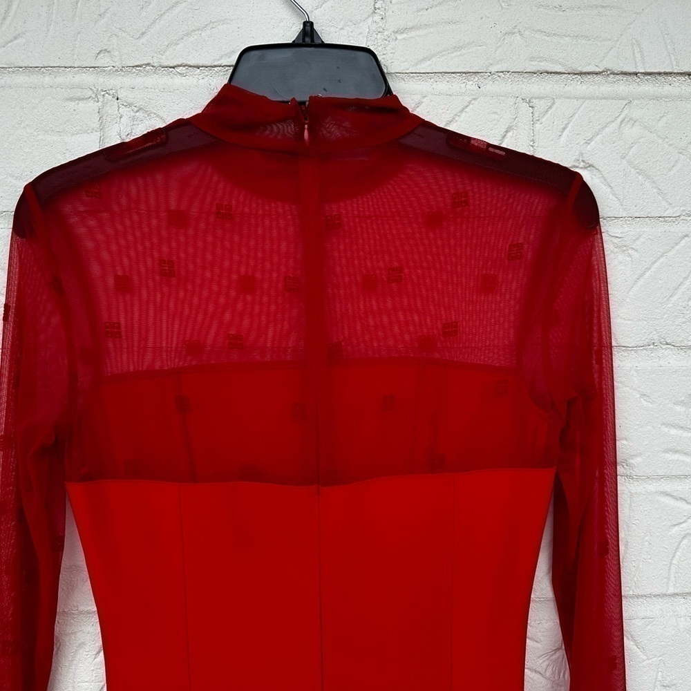 New Givenchy 4G Logo Mixed Media Mini Dress w/ Sheer in Vermillon Size 36 - Picture 8 of 15